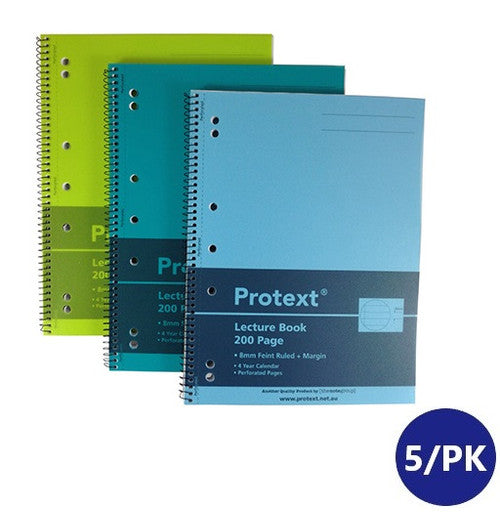 Protext Lecture Notebook 295 x 223mm PP 200 Page Ruled Assorted Pack of 5