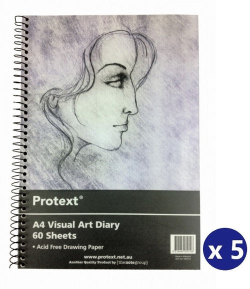 Protext Visual Art Diary A4 60 Sheet Cartridge Paper Clear Polypropylene Cover Pack 5 — front cover