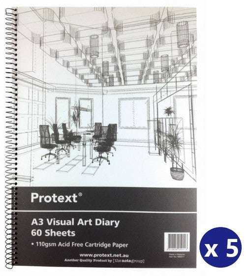 Protext Visual Art Diary A3 60 Sheet Cartridge Paper Clear Polypropylene Cover Pack 5 — front cover