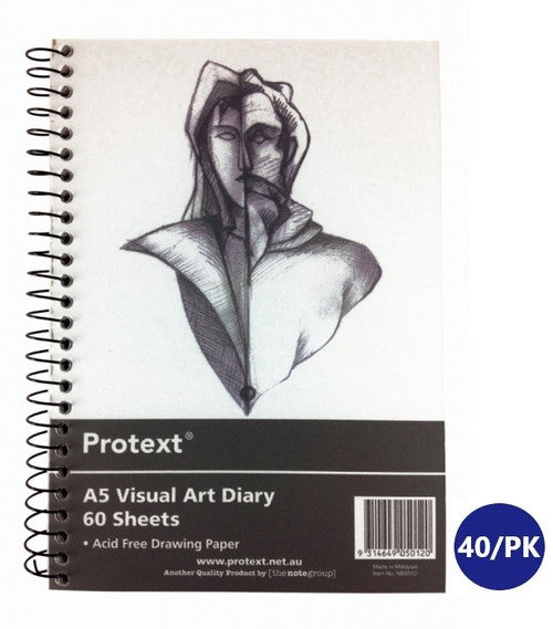 Protext Visual Art Diary A5 60 Sheet Cartridge Paper Clear Polypropylene Cover Pack 5 — front cover