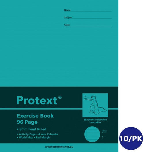 Protext Exercise Book 225x175mm 96 Page Ruled Polypropylene Crocodile Cover Pack 10 — front cover