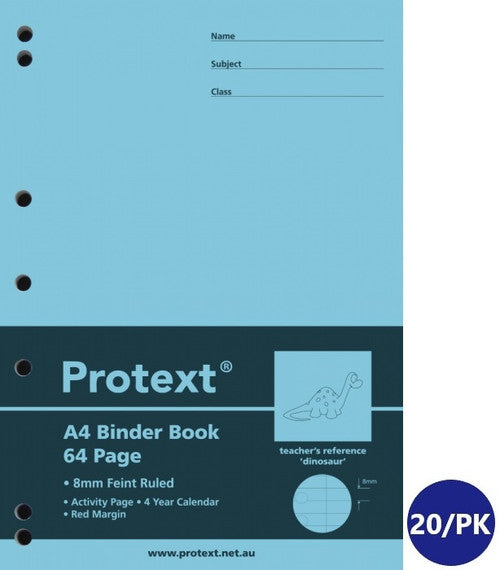 Protext Binder Book A4 64 Page Ruled Polypropylene Dinosaur Cover Pack 20 — front cover