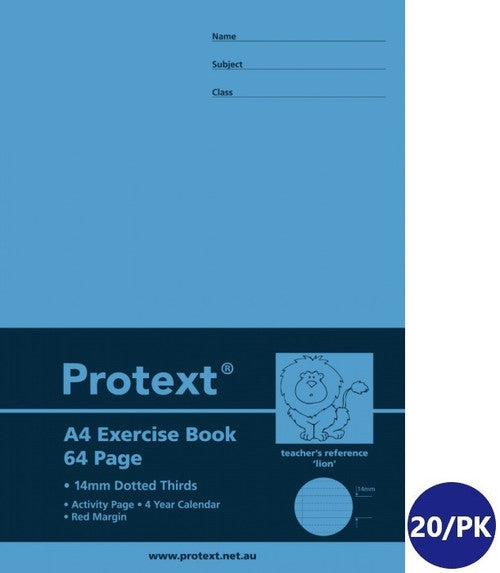 Protext Exercise Book A4 64 Page 14mm Dotted Thirds Ruled Polypropylene Lion Cover Pack 20 — front cover