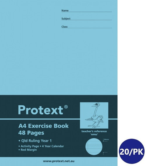 Protext Exercise Book A4 48 Page QLD Year 1 Ruled Polypropylene Emu Cover Pack 20 — front cover
