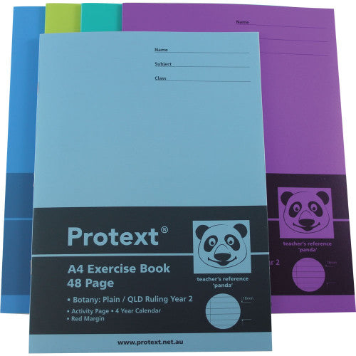 Protext Botany Exercise Book A4 48 Page Plain Plus QLD Year 2 Ruled Polypropylene Panda Cover Pack 20 — bulk pack of 20
