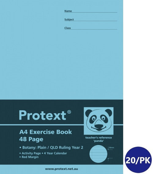 Protext Botany Exercise Book A4 48 Page Plain Plus QLD Year 2 Ruled Polypropylene Panda Cover Pack 20 — front cover