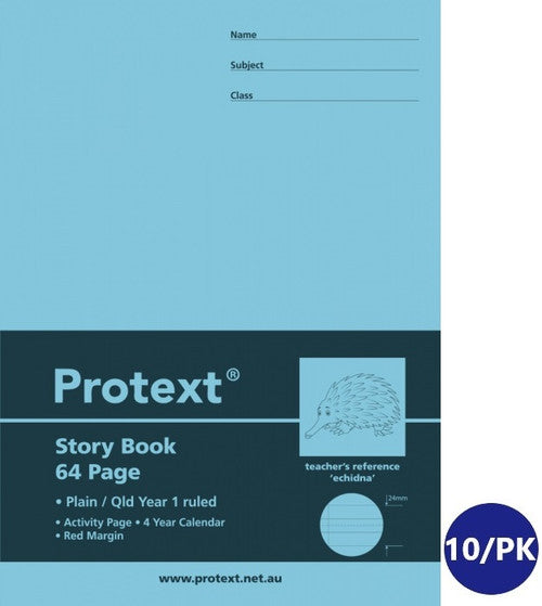 Protext Story Book 330x245mm 64 Page Plain Plus QLD Year 1 Ruled Polypropylene Echidna Cover Pack 10 — front cover