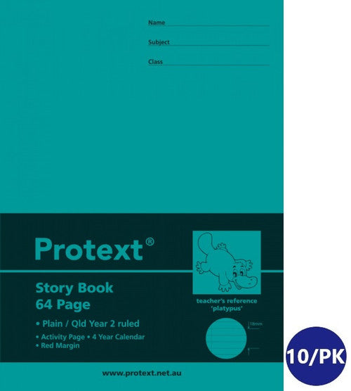 Protext Story Book 330x245mm 64 Page Plain Plus QLD Year 2 Ruled Polypropylene Platypus Cover Pack 10 — front cover