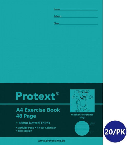 Protext Exercise Book A4 48 Page 18mm Dotted Thirds Ruled Polypropylene Dog Cover Pack 20 — front cover