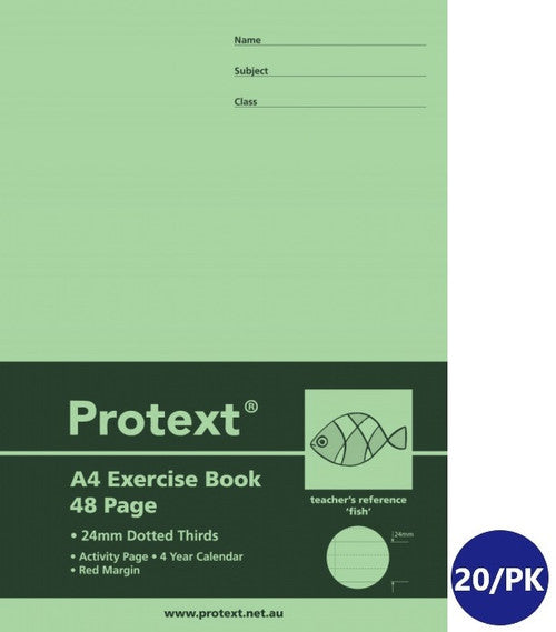 Protext Exercise Book A4 48 Page 24mm Dotted Thirds Ruled Polypropylene Fish Cover Pack 20 — front cover