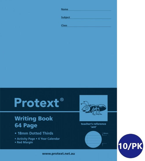 Protext Writing Book 330x240mm 64 Page 18mm Dotted Thirds Ruled Polypropylene Ant Cover Pack 10 — front cover
