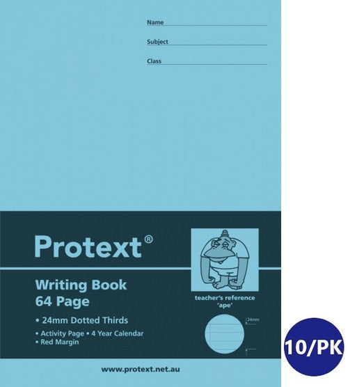 Protext Writing Book 330x240mm 64 Page 24mm Dotted Thirds Ruled Polypropylene Ape Cover Pack 10 — front cover