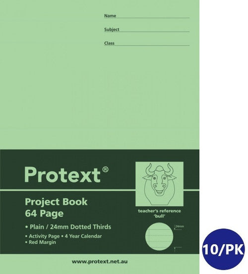 Protext Project Book 330x240mm 64 Page Plain Plus 24mm Dotted Thirds Ruled Polypropylene Bull Cover Pack 10 — front cover