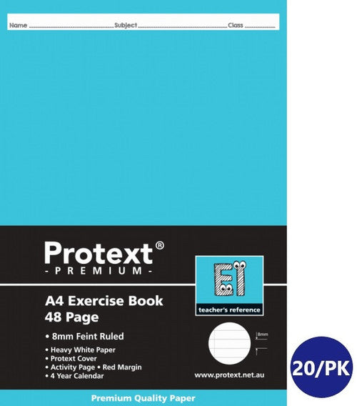Protext Premium Exercise Book A4 48 Page 8mm Ruled Red Margin Pack 20 — front cover