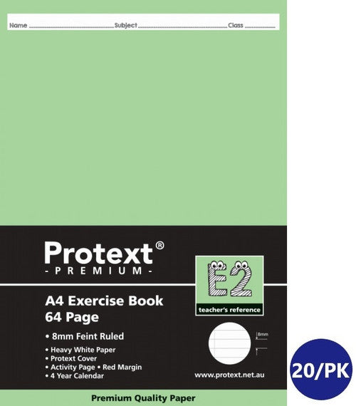 Protext Premium Exercise Book A4 64 Page 8mm Ruled Red Margin Pack 20 — front cover