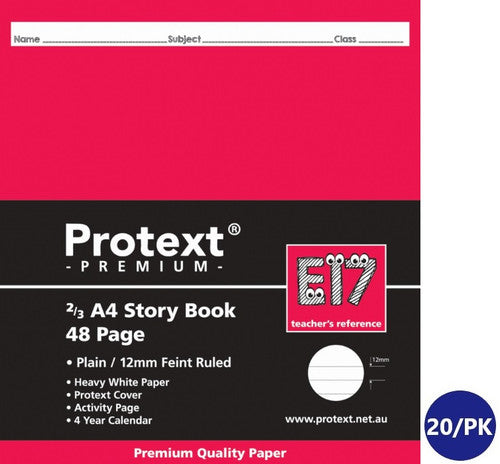 Protext Premium Story Book 2/3 A4 48 Page Plain Plus 12mm Ruled Red Margin Pack 20 — front cover