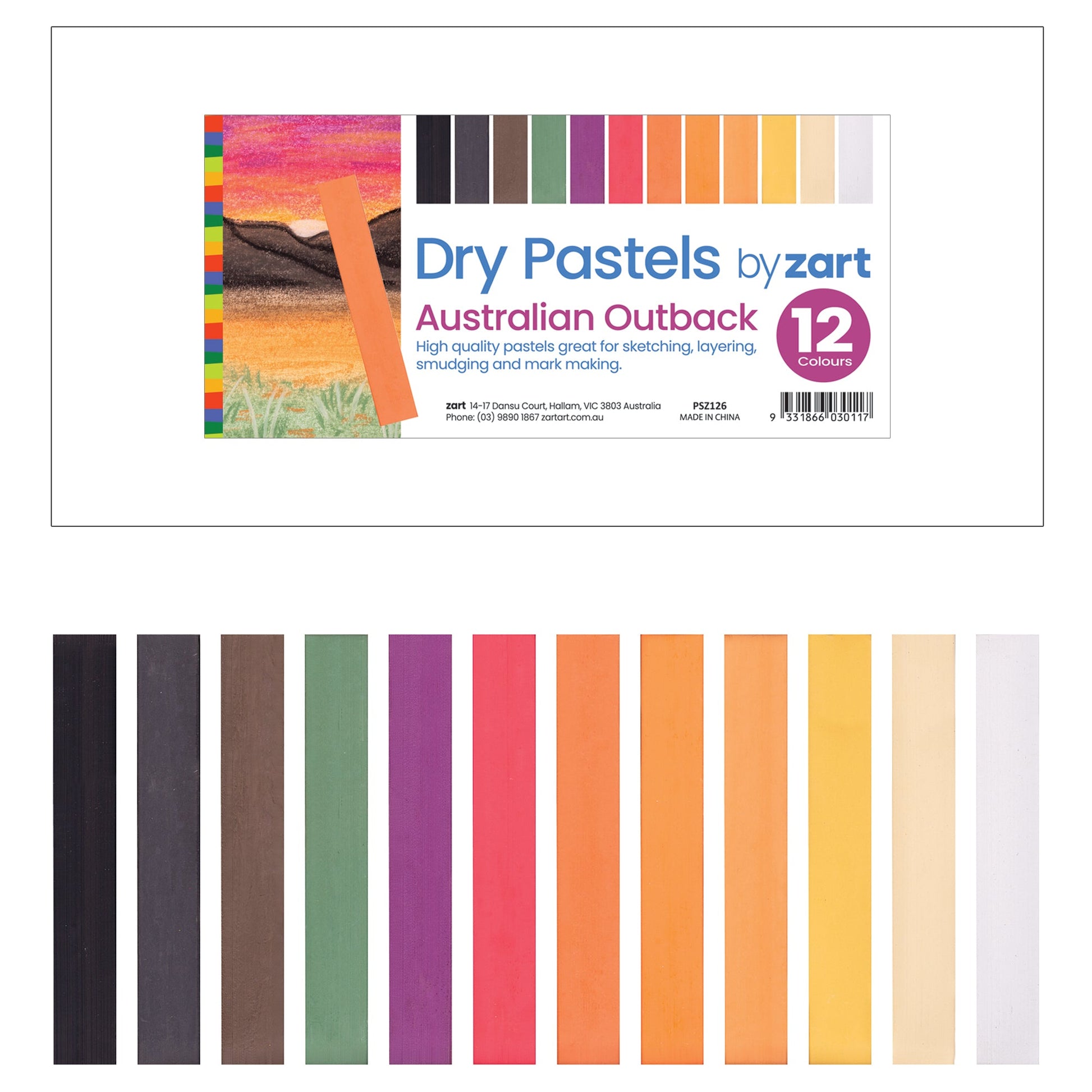 Zart Dry Pastels Australian Outback Colours Pack of 12 Student Quality-1