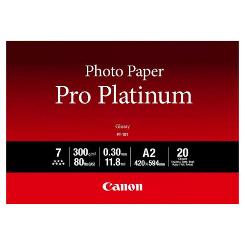 Canon PT101A2 High Gloss Photo Paper Pro Platinum A2 300gsm 20 Pack