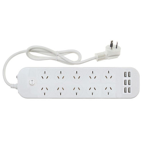 Jackson 6 x USB-A Powerboard Switch 10 Outlet Fast Charging