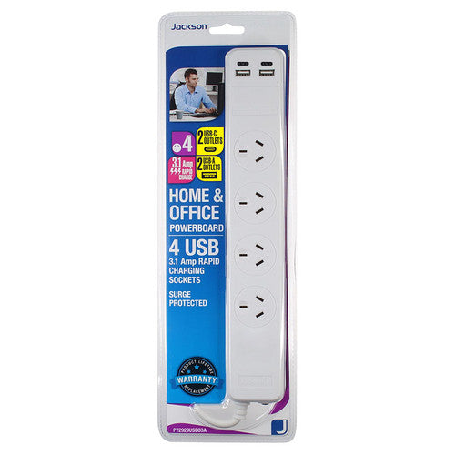 Jackson Fast Charge USB-C Powerboard Switch 4 Outlet White
