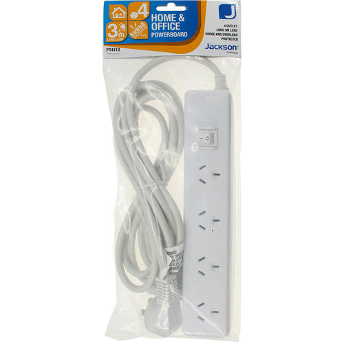 Jackson Extra Reach Powerboard 4 Outlet White