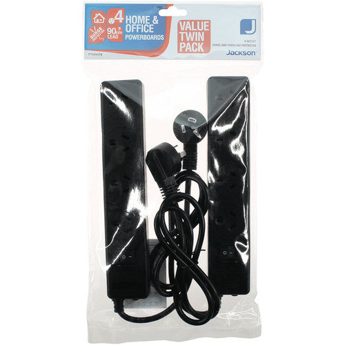 Jackson Master Switched Surge Powerboard 4 Outlet Twin Pack Black