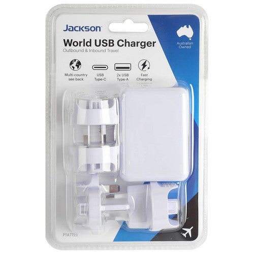 Jackson World 2 x USB-A and USB-C Charger White