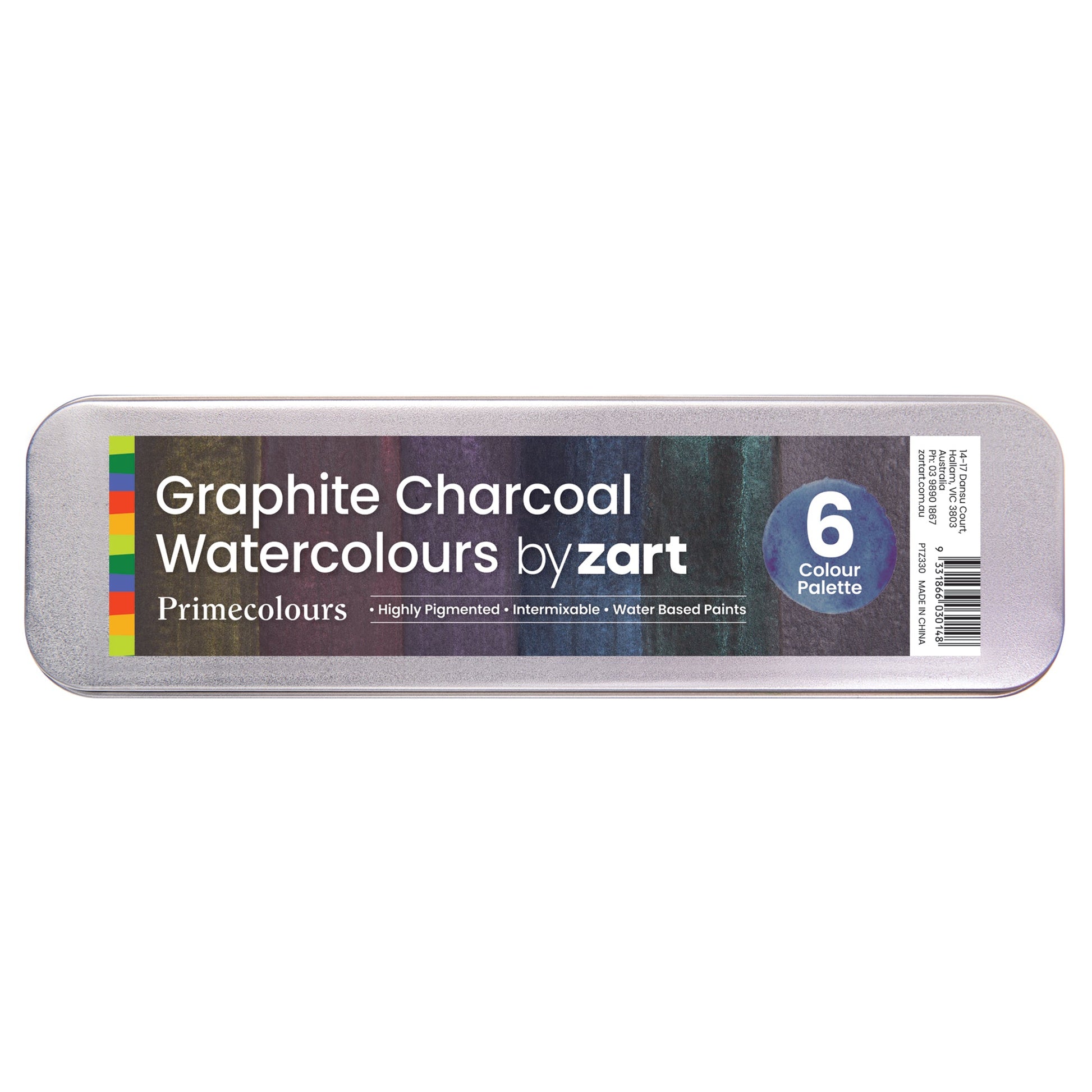 Zart Graphite Charcoal Watercolours Muted Pan Set in Reusable Tin-1