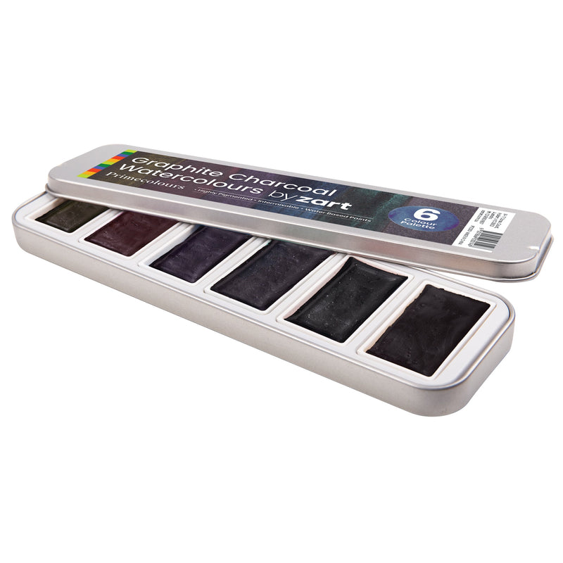 Zart Graphite Charcoal Watercolours Muted Pan Set in Reusable Tin-2