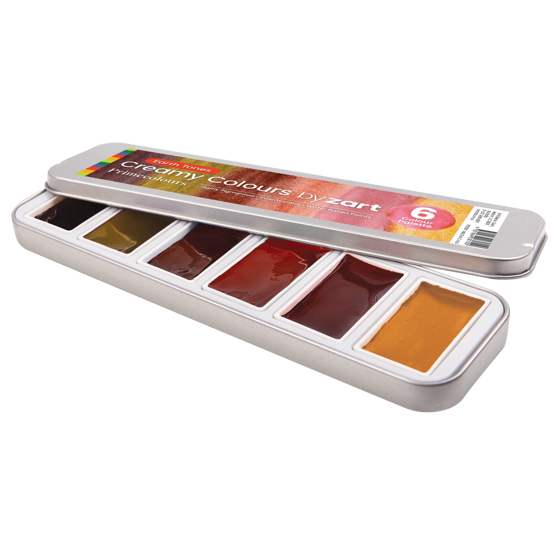 Zart Creamy Colours Earth Tones 6 Semi Wet Watercolours in a Tin-2