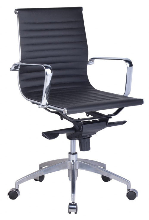 Rapidline PU605M Medium Back Executive Chair with Arms Black PU / Chrome Base