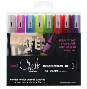 Uni Liquid Chalk Marker Bullet Tip 2.5mm Assorted Wallet of 8