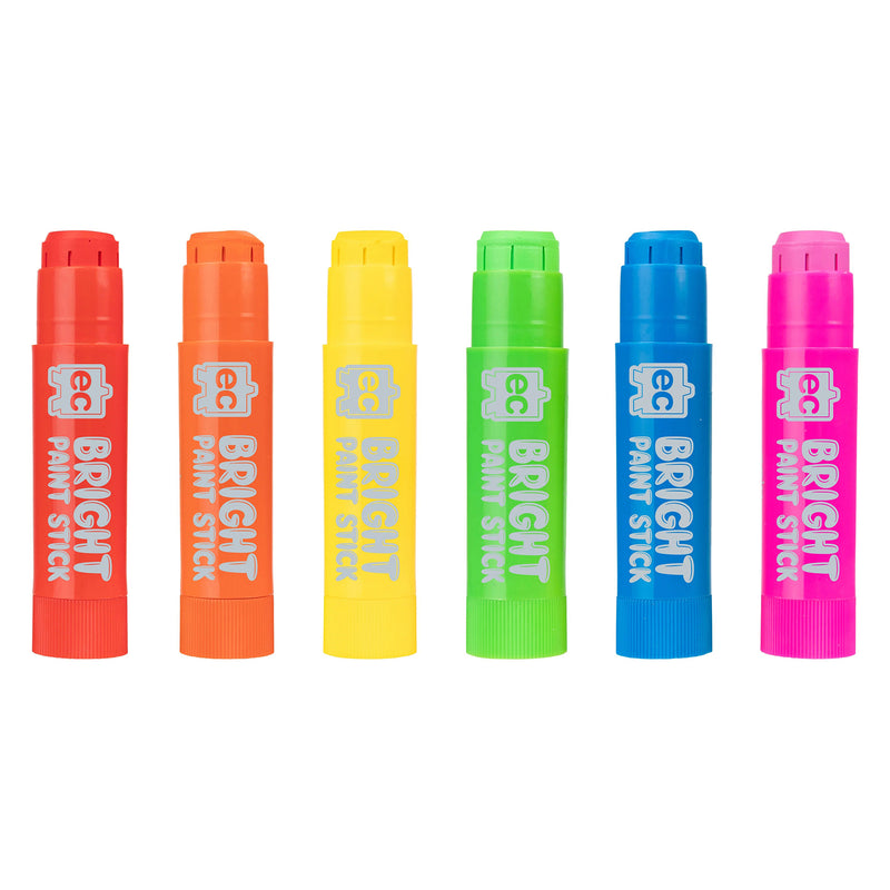 Set of six Educational Colours Bright Paint Sticks displayed upright in red, orange, yellow, green, blue and pink colours, highlighting the vibrant rainbow assortment included in the pack.