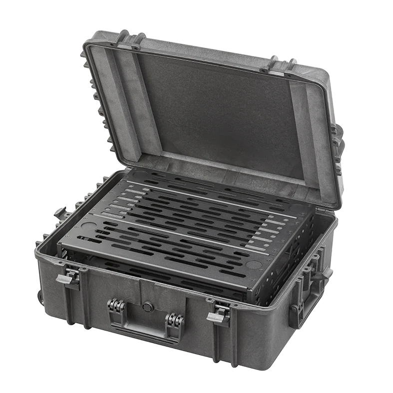 Panaro A-RACK2U-MAX620H250 open with the 2U rack frame fitted inside the case