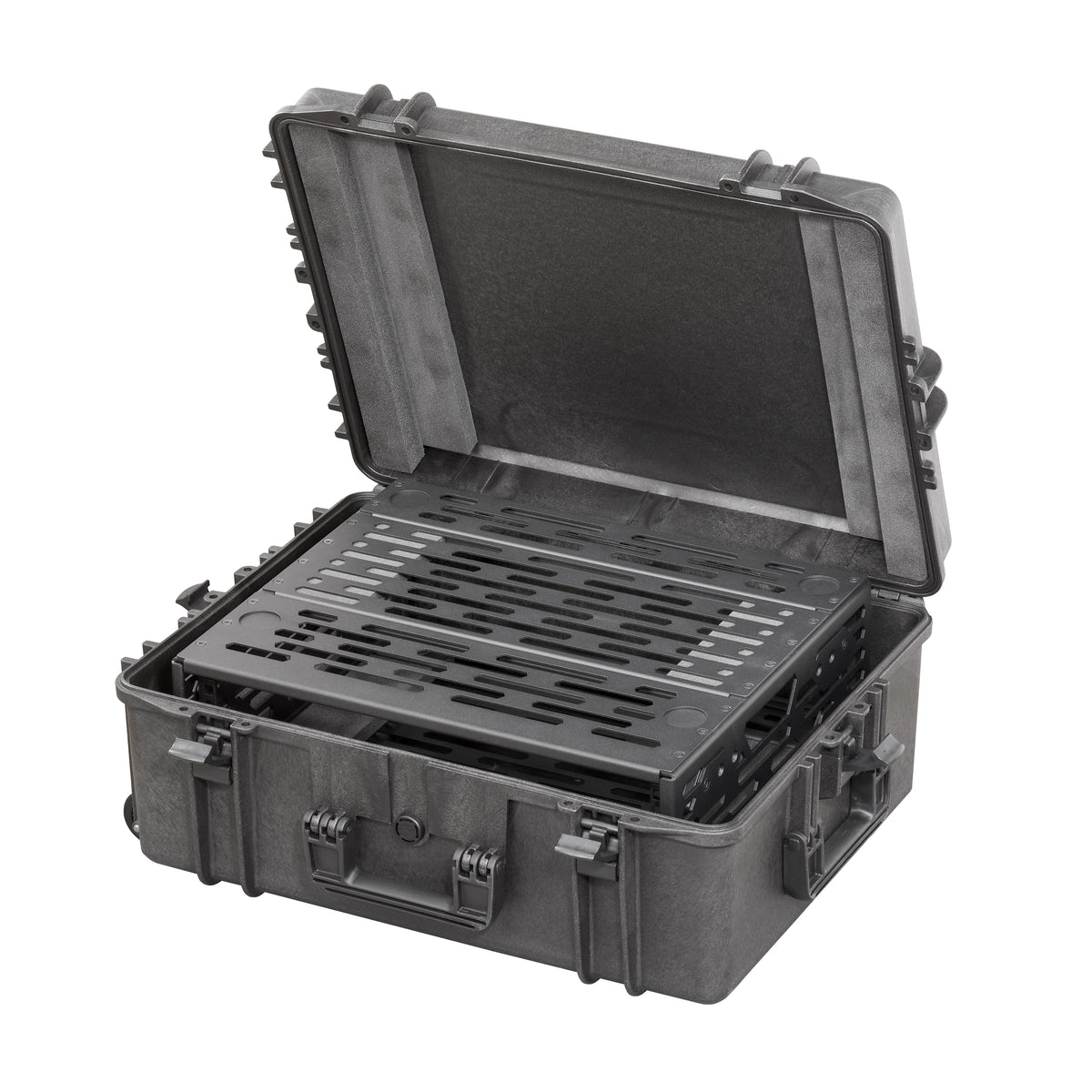 Panaro A-RACK3U-MAX620H250 open with the 3U rack frame fitted inside the case