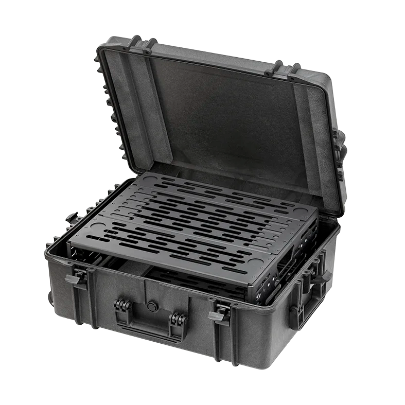 Panaro A-RACK4U-MAX620H250 open with the 4U aluminium rack frame seated inside the case