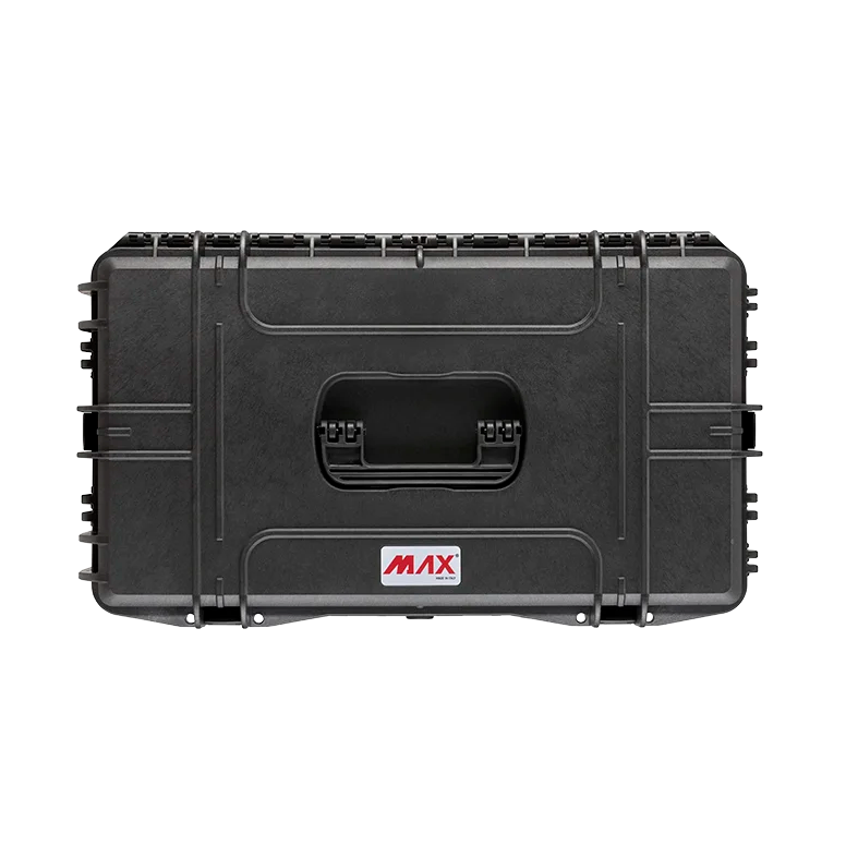 Top view of the Panaro A-RACK4U-MAX630 lid with the moulded carry handle and MAX logo