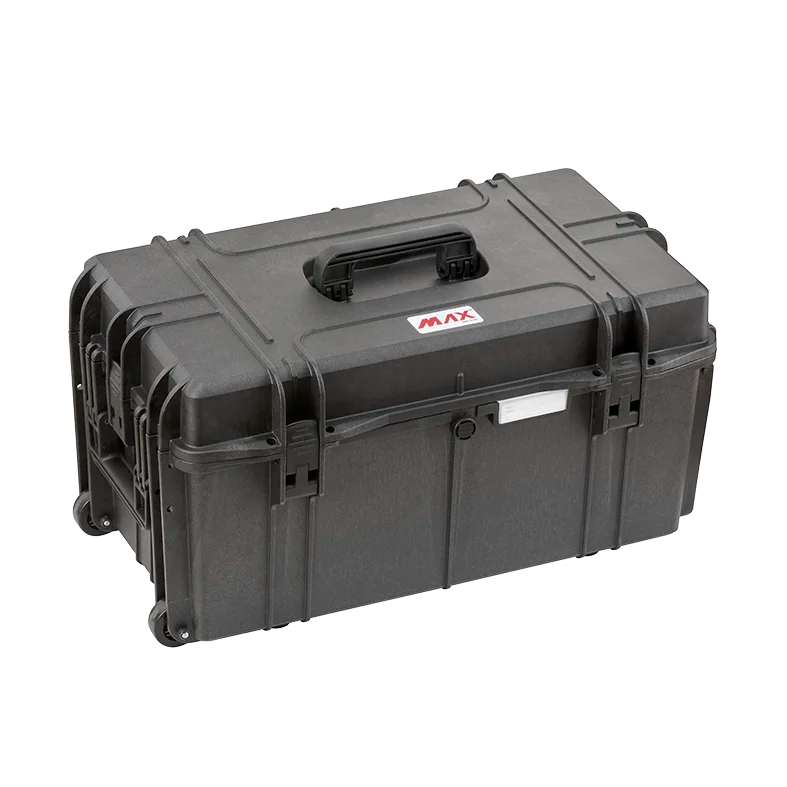 Panaro A-RACK4U-MAX630 from the rear corner showing the wheels, side handle and latches