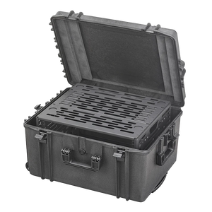 Panaro A-RACK6U-MAX620H340TR trolley case open with the 6U rack frame fitted inside