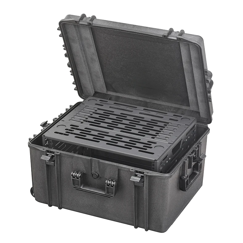 Panaro A-RACK6U-MAX620H340 open with the 6U aluminium rack frame fitted inside the case