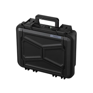 Closed Panaro EKO30 compact case in smoke grey at an angle with faceted lid and handle
