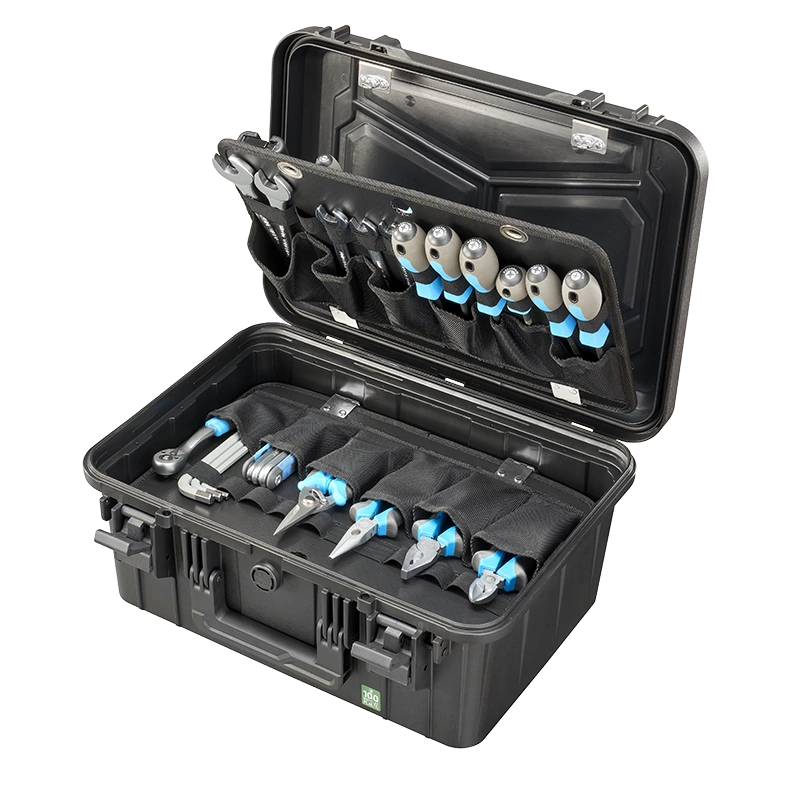 Panaro EKO60DPA lid panel holding example hand tools above the base pouches (tools not included)