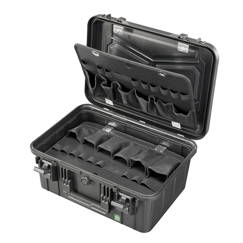 Panaro EKO60DPA open showing empty pouches along the base and in the lid panel
