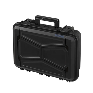 Closed Panaro EKO60 case in smoke grey at an angle with the faceted lid and carry handle