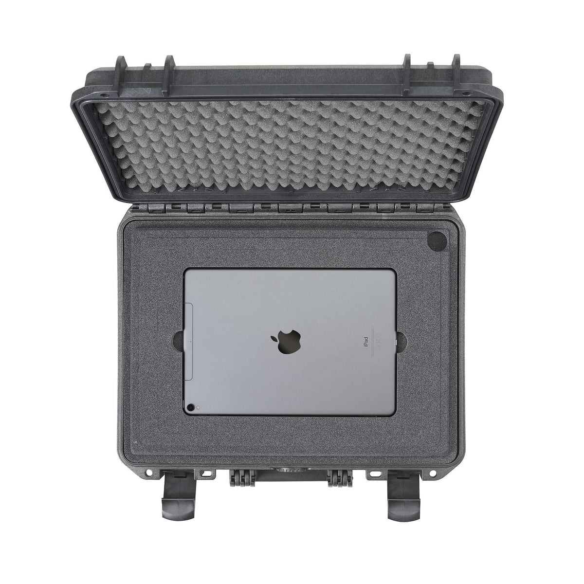 MAX380 case with a tablet sitting in the foam laptop holder, egg-crate foam in the open lid