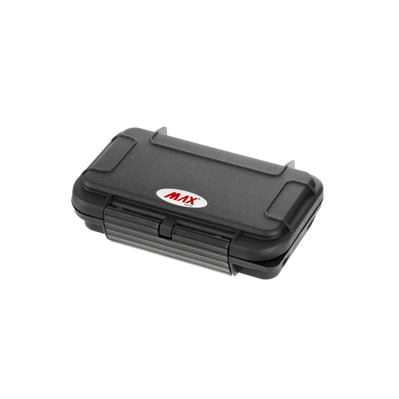 Panaro MAX001HDS waterproof case in black with High Density Cubed Foam, closed front view showing latches and moulded shell