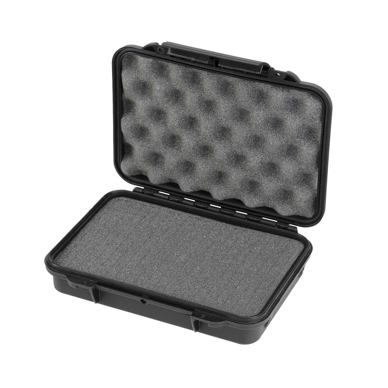 MAX002S opened with a cubed pick-and-pluck foam block in the base and egg-crate foam lining the lid