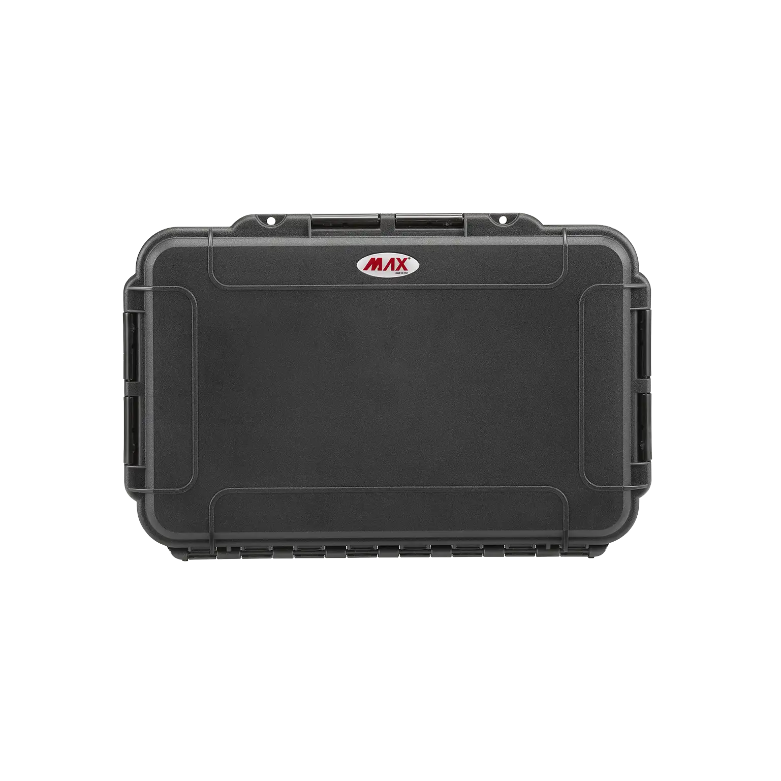 Panaro MAX003V waterproof case in black, closed front view showing latches and moulded shell