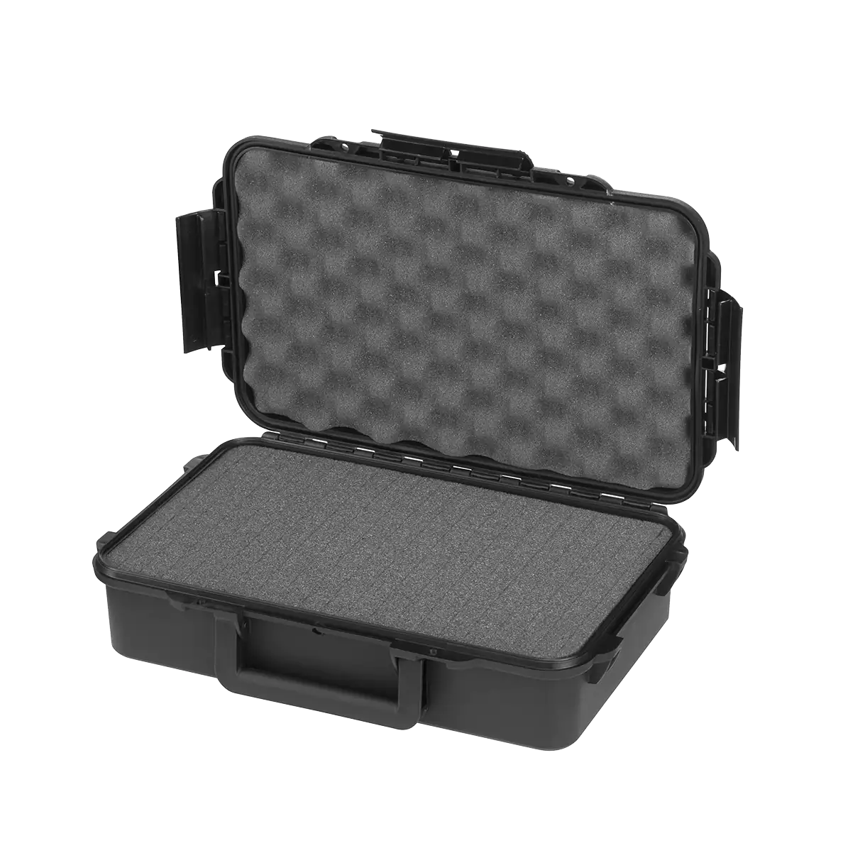 Panaro MAX004S waterproof case in black with Cubed Foam, closed front view showing latches and moulded shell