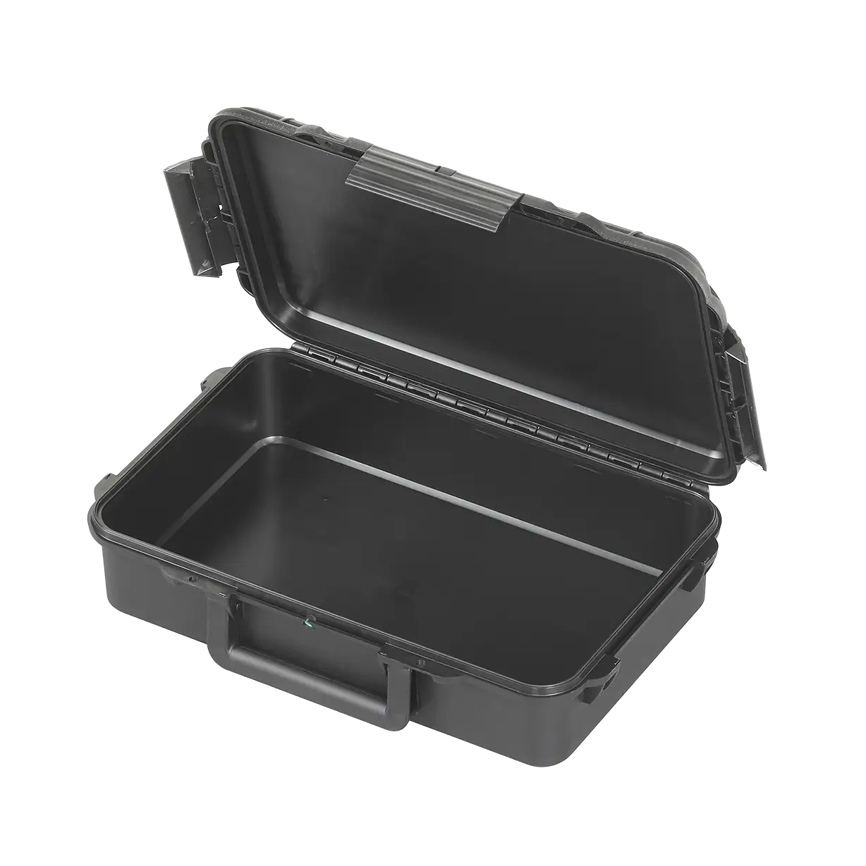 Panaro MAX004V waterproof case in black, open or detail view of the interior configuration